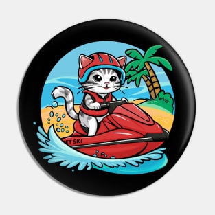 Cute Cat Jet Skiing Summer Gift Pin