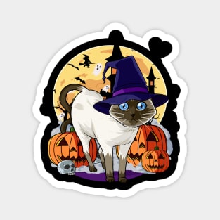 Siamese Cat Cute Witch Halloween Pumpkin Magnet