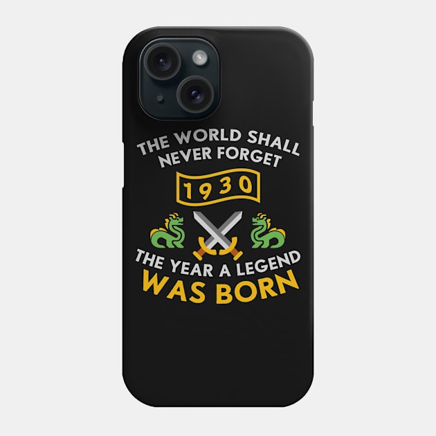 1930 The Year A Legend Was Born Dragons and Swords Design (Light) Phone Case by Graograman