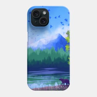 Forest With Lake, Mountain and Bear Phone Case