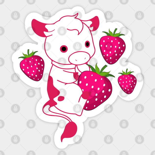 Strawberry Cow Baby Cow Strawberry Cow Cute Aufkleber Teepublic De