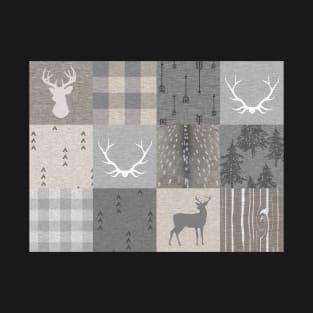 Rustic Woodland Patchwork - grey and beige T-Shirt