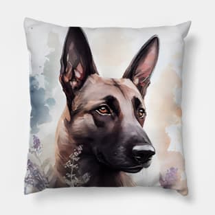 Belgian Malinois Dog Watercolor Pillow