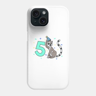 I am 5 with lemur - kids birthday 5 years old Phone Case