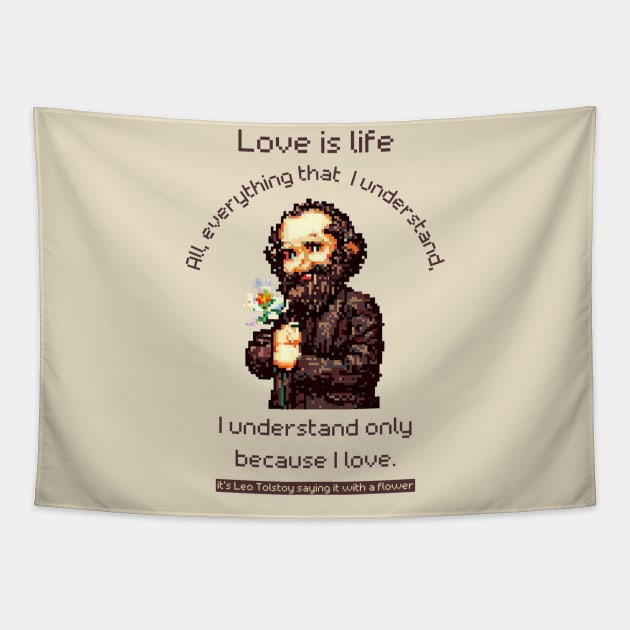 Leo Tolstoy Quote Pixel Art Tapestry by The Verse Collection
