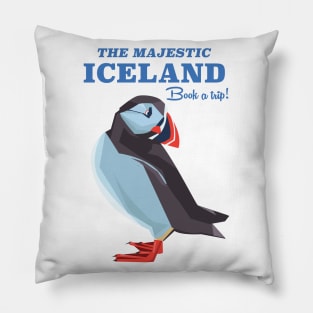 Iceland Puffin vintage travel poster Pillow