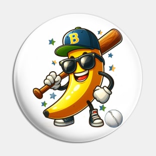 Banana Playing Baseball Fruit Lover Baseball Player Pin