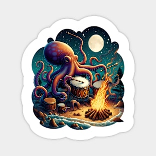 Drumming Octopus by the Campfire Magnet