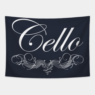 Cello Script White Text Tapestry