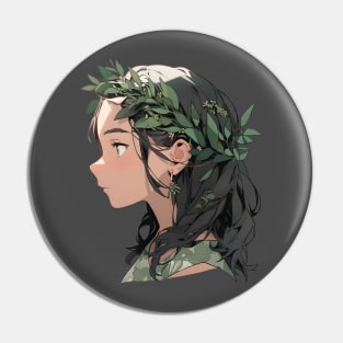 Cartoon Style Portrait - Young Woman with leafy hair Pin