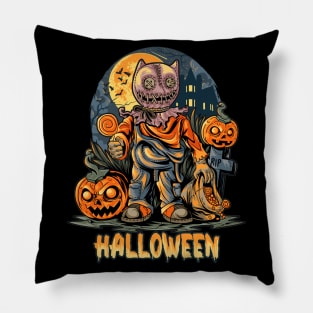 Halloween night and pumpkin zombie Pillow