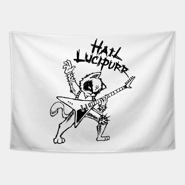 Hail Lucipurr Heavy Metal Satan Guitar Playing Cat Gothic Tapestry by TellingTales