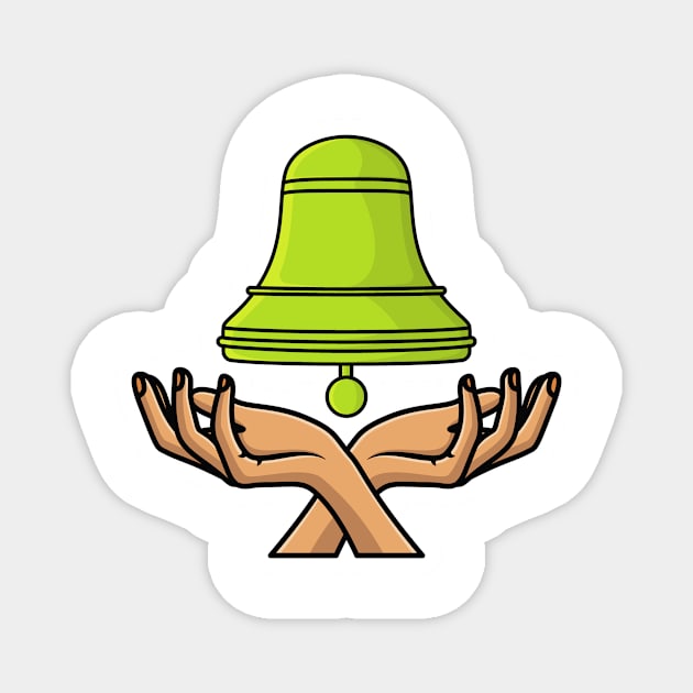 Green School Bell with People Hands Sticker design vector illustration. Alert and alarm objects icon design concept. Creative bell on hand sticker design icons logo with shadow Magnet by AlviStudio