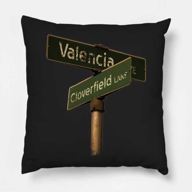 The Corner of Valencia Ave & Cloverfield Lane Pillow by geekbias