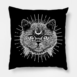 Black Moon Cat Head Gothic  Goth Fashion   Witchcraft Pillow