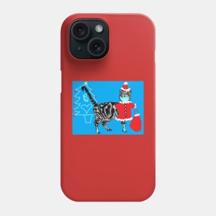 Santa Paws Tabby Cat Christmas Drawing Blue Phone Case