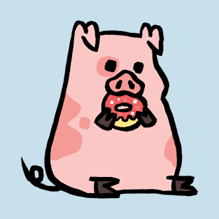 Cute Cartoon Piggy Munching Donut T-Shirt