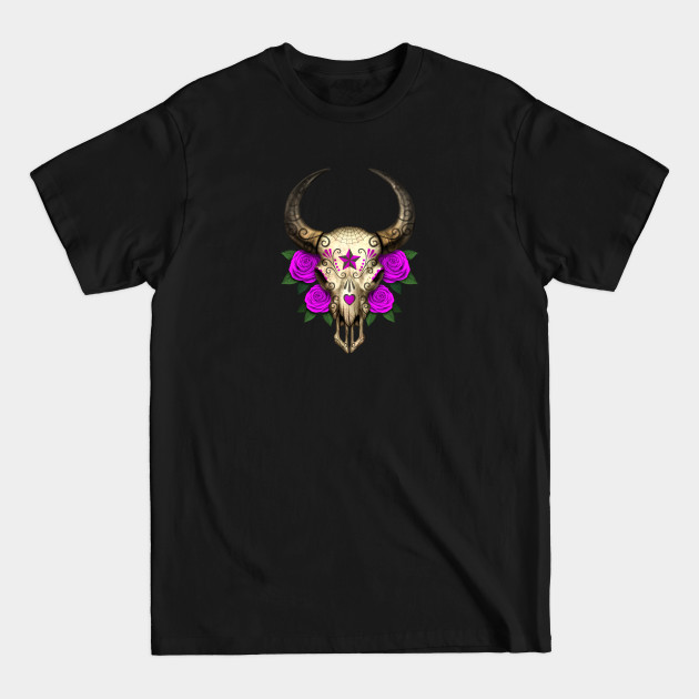 Discover Bull Sugar Skull with Purple Roses - Sugar Skull - T-Shirt