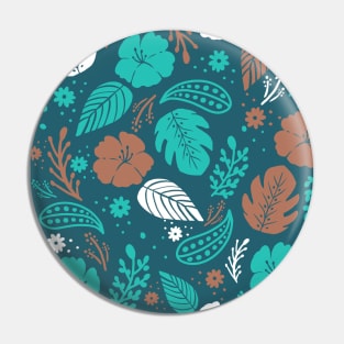 Foliage & Hibiscus Pattern - Navy Pin