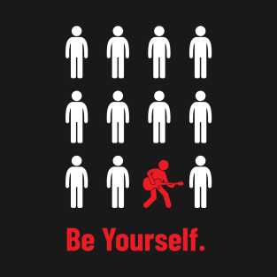 Be Yourself Guitarist Stickman Silhouette Dark Theme T-Shirt