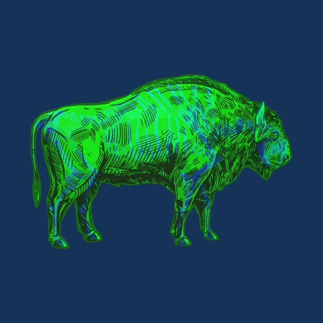 Bison Skeleton Interactive Green&Blue Filter T-Shirt By Red&Blue by RedAndBlue
