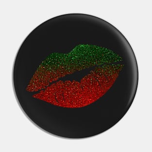 Red Green Ombre Christmas Faux Glitter Lips Pin