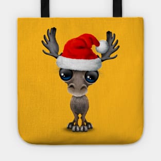 Baby Moose Wearing a Santa Hat Tote