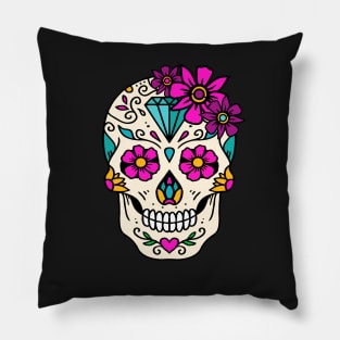 Craneo Dia De Los Muertos. Flower Sugar Skull with Diamond Dia De Muertos Shirt Pillow