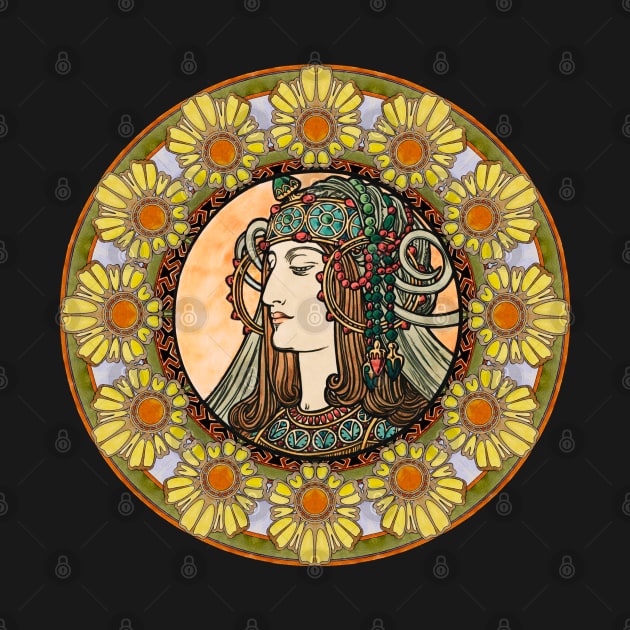 Mucha Flower Wreath Lady 05 by Cheering Design