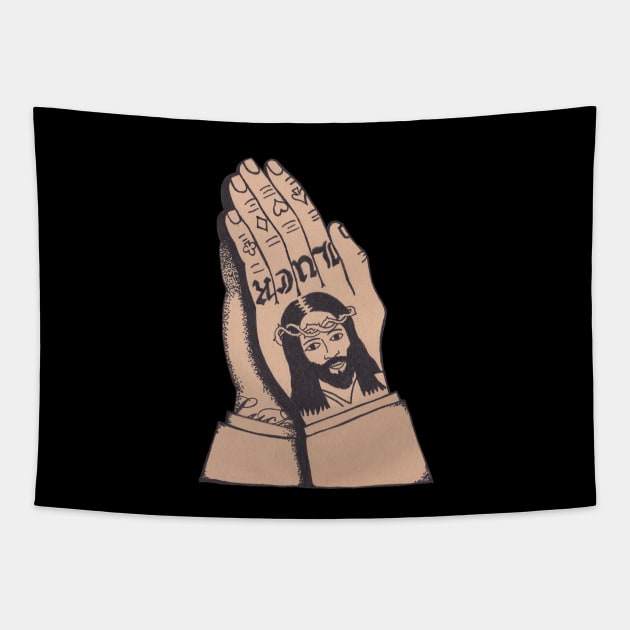 Luck Prayer Hands Tapestry by jakewatling