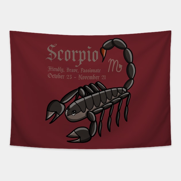 Scorpio Zodiac Sign Dates & Traits T-Shirt Tapestry by Pheona and Jozer Designs