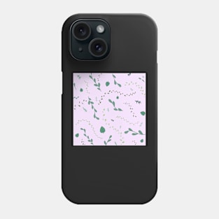 Green leaves floral pattern - lilac background Phone Case