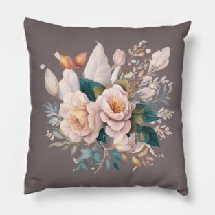 Watercolor Bouquet of Flowers in Vintage Style Pillow