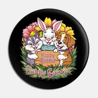 Happy Easter Bunny And Cat And Dog Mom Dad Boys Girls kids Pin