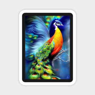 BLUE BACKGROUND STUNNING AND BEAUTIFUL PEACOCK Magnet