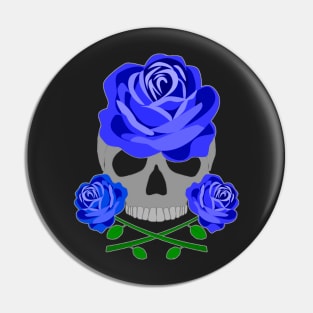 Blue Rose Skull Pin