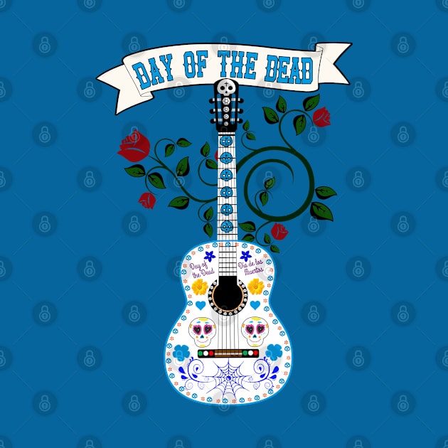 Acustic Guitar Sugar Skull themed by soccer t-shirts