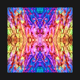 Mirrored Abstract in Blue Pink Yellow Orange T-Shirt