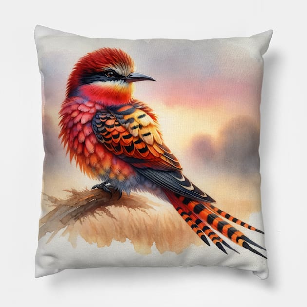 Colorful Arses Lorealis - Watercolor Bird Pillow by Aquarelle Impressions