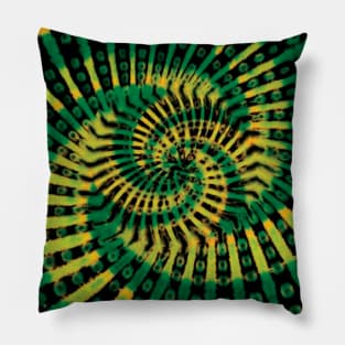 Spiral Green Yellow Black Tie Dye Pillow