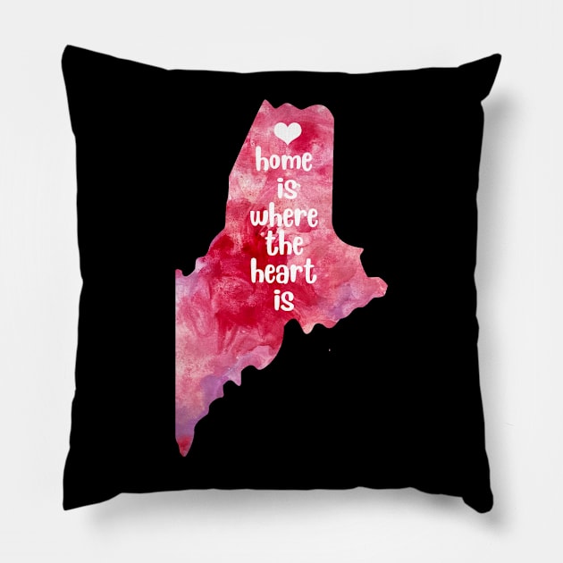 Maine Usa Map Watercolor Watercolour Home is where your heart is Pillow by WatercolorFun