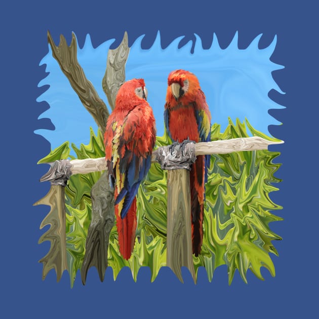 Scarlet Macaw Parrots Perching by distortionart