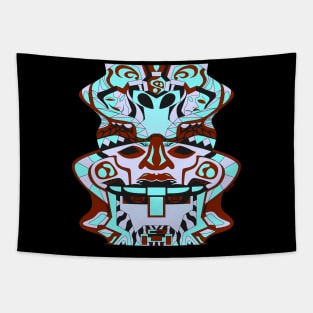 totem helm in ecopop olmec sentinel pattern art in alien framework Tapestry