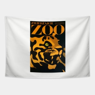 Visit The ZOO Warsaw Poland TIGER Advertisement Vintage Travel Tapestry