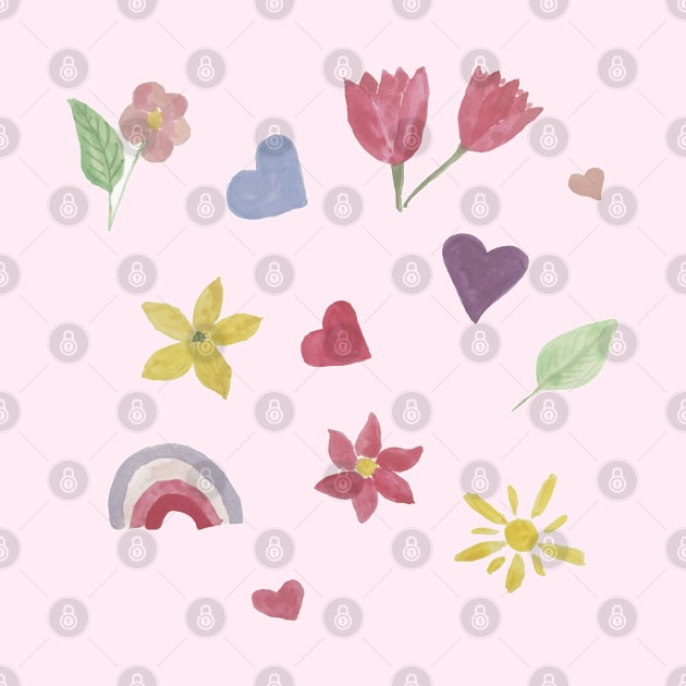 Watercolor cute flowers happy positivie stickers set by WatercolorFun