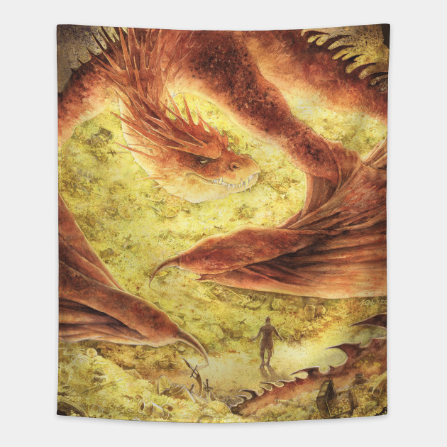 Smaug the Dragon - Tolkien illustration - Tolkien - Tapestry | TeePublic