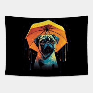 Pug Rainy Day With Umbrella Tapestry