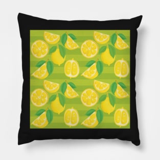 Pattern with lemons on green striped background Pillow