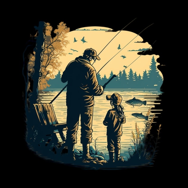 father with his daughter, Fishing by Art ucef