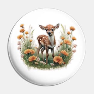 fawn in a field of flowers Pin